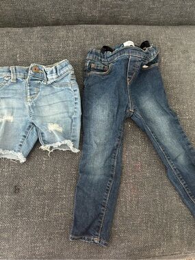 OshKosh Light Blue Distressed Denim Shorts and Old Navy Dark Blue Stretch Jeans